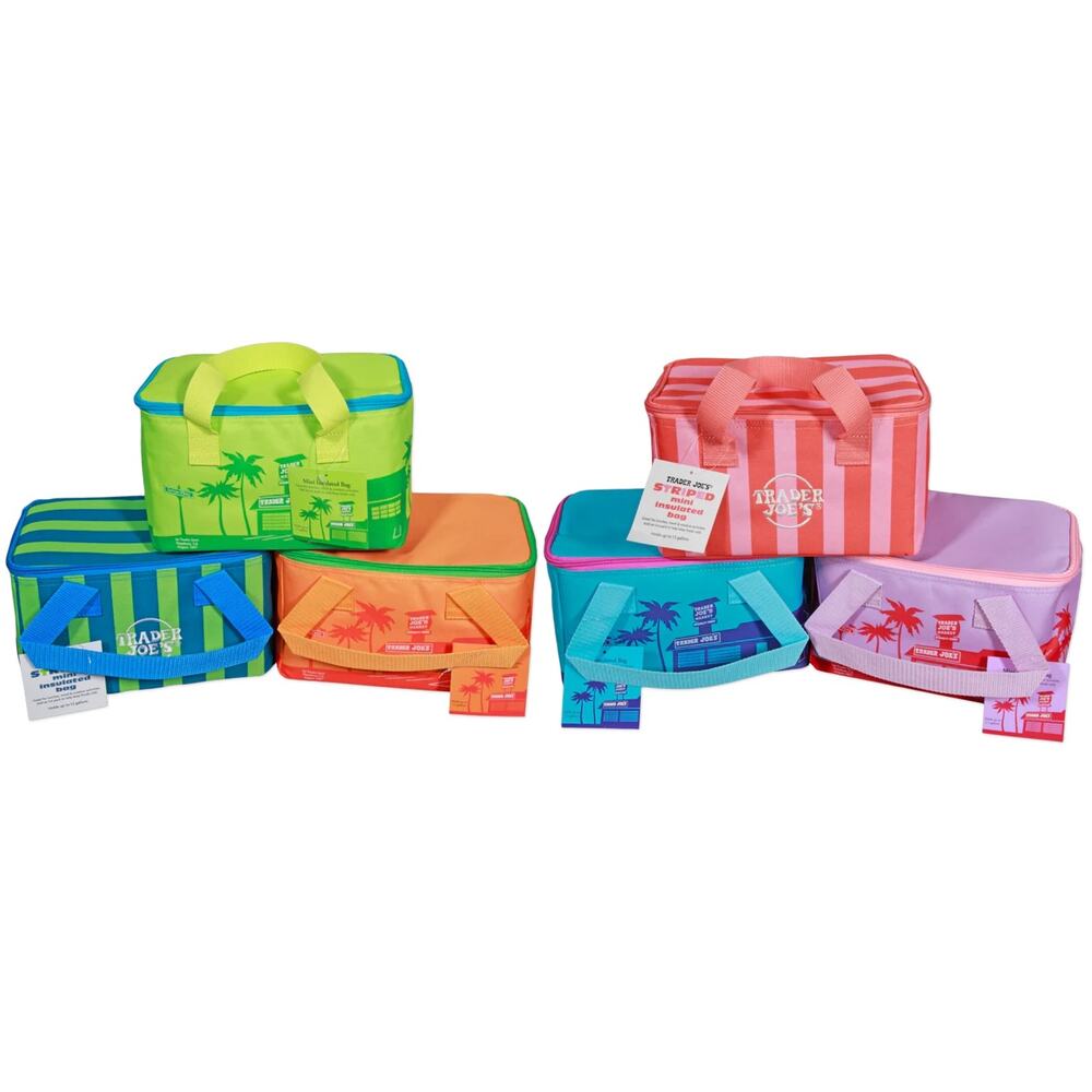 Trader Joe’s Mini Insulated Cooler Bag Tote Summer — VIOLET PURPLE + Pink Zipper - Picture 2 of 2